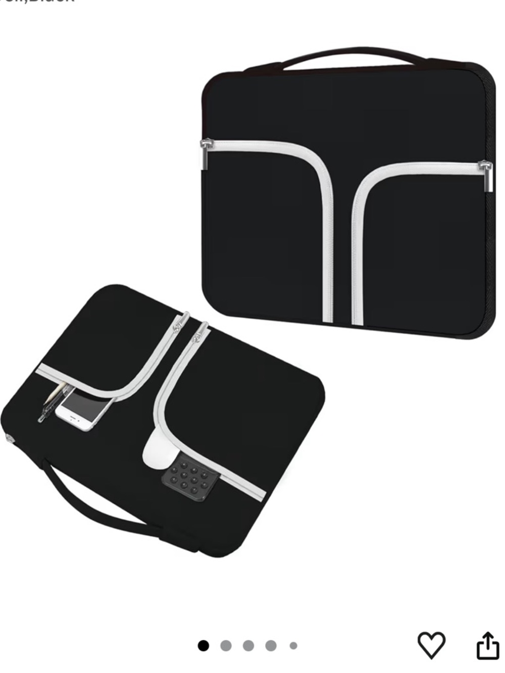 Black Laptop Sleeve with White Zipper Accents